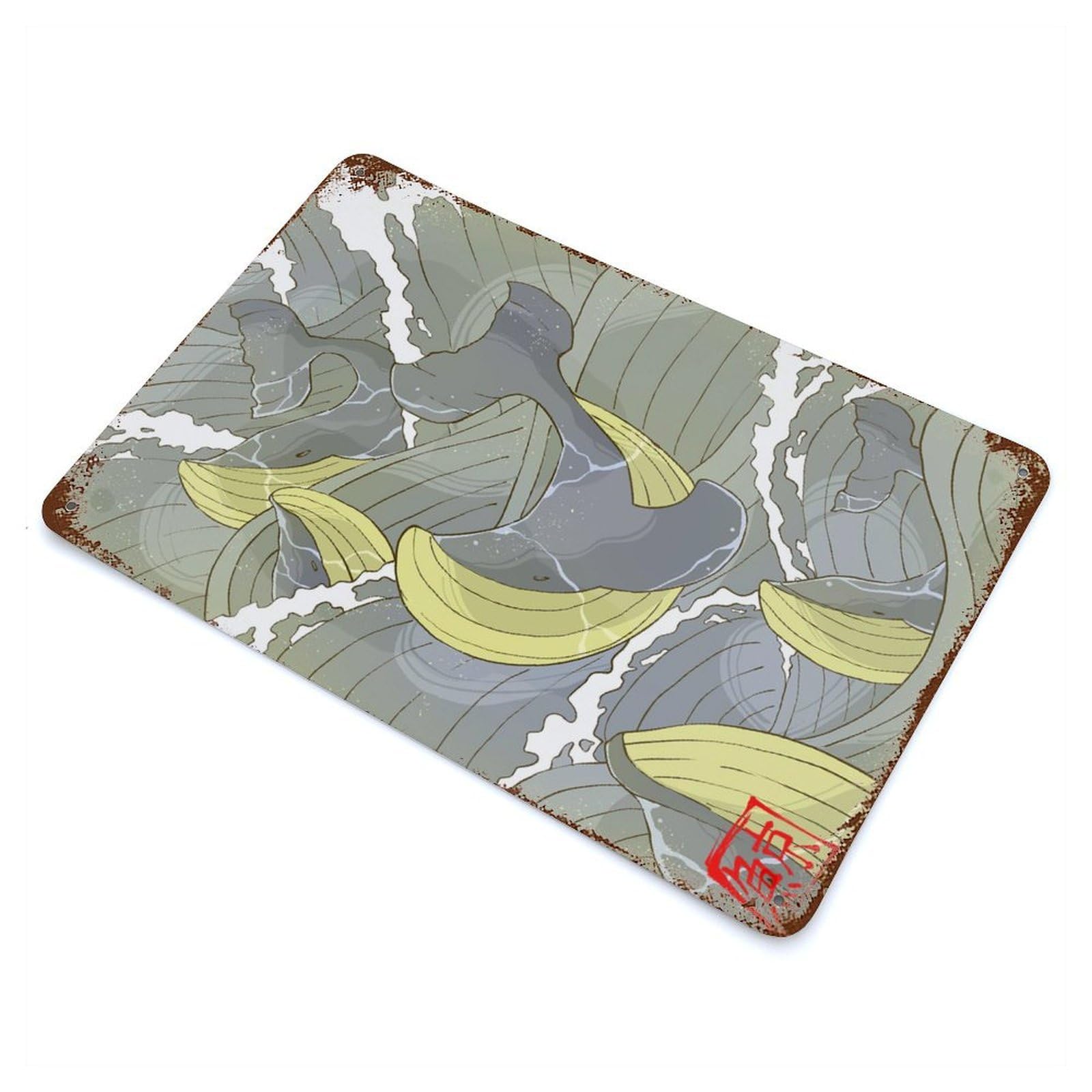 Sea Whale Weathered Tin Sign 11.8"x7.9", Ideal for Shed, Workshop And Garage Wall Decor