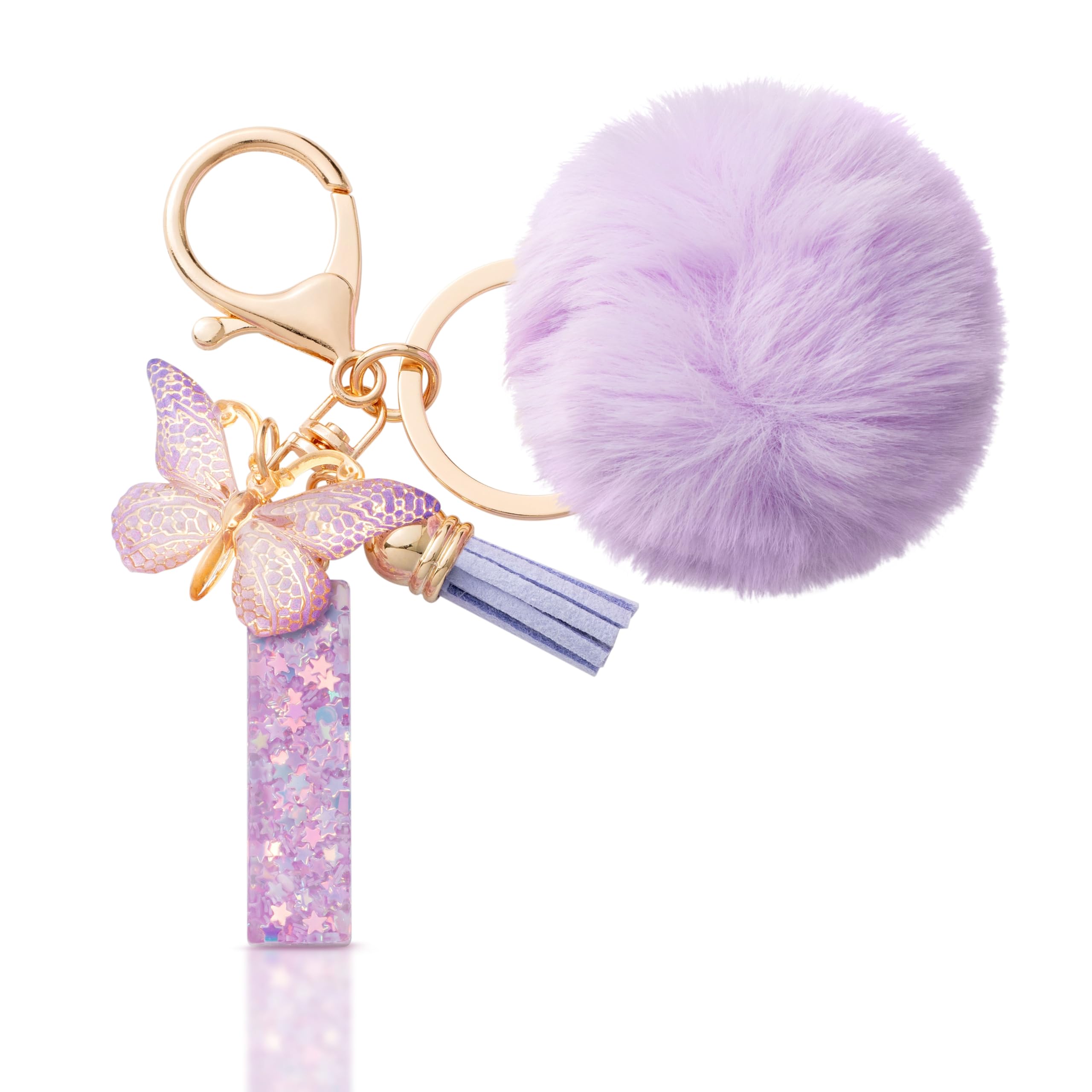 CHUQING Schlüsselanhänger Buchstabe Geschenke Mädchen Schlüssel Anhänger mit Pompon Anfangsbuchstaben Keychain Letter Schmetterling für Frauen Damen Geburtstagsgeschenk