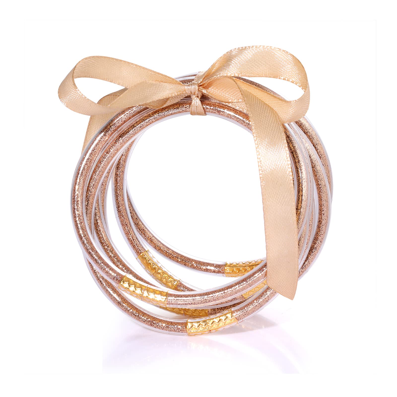 FAERLIIRY Mardi Gras Bracelets Glitter Jelly Bangles Glitter Filled Jelly Silicone Bracelets for Women Girls Bracelets Set for Buddha Girl Waterproof