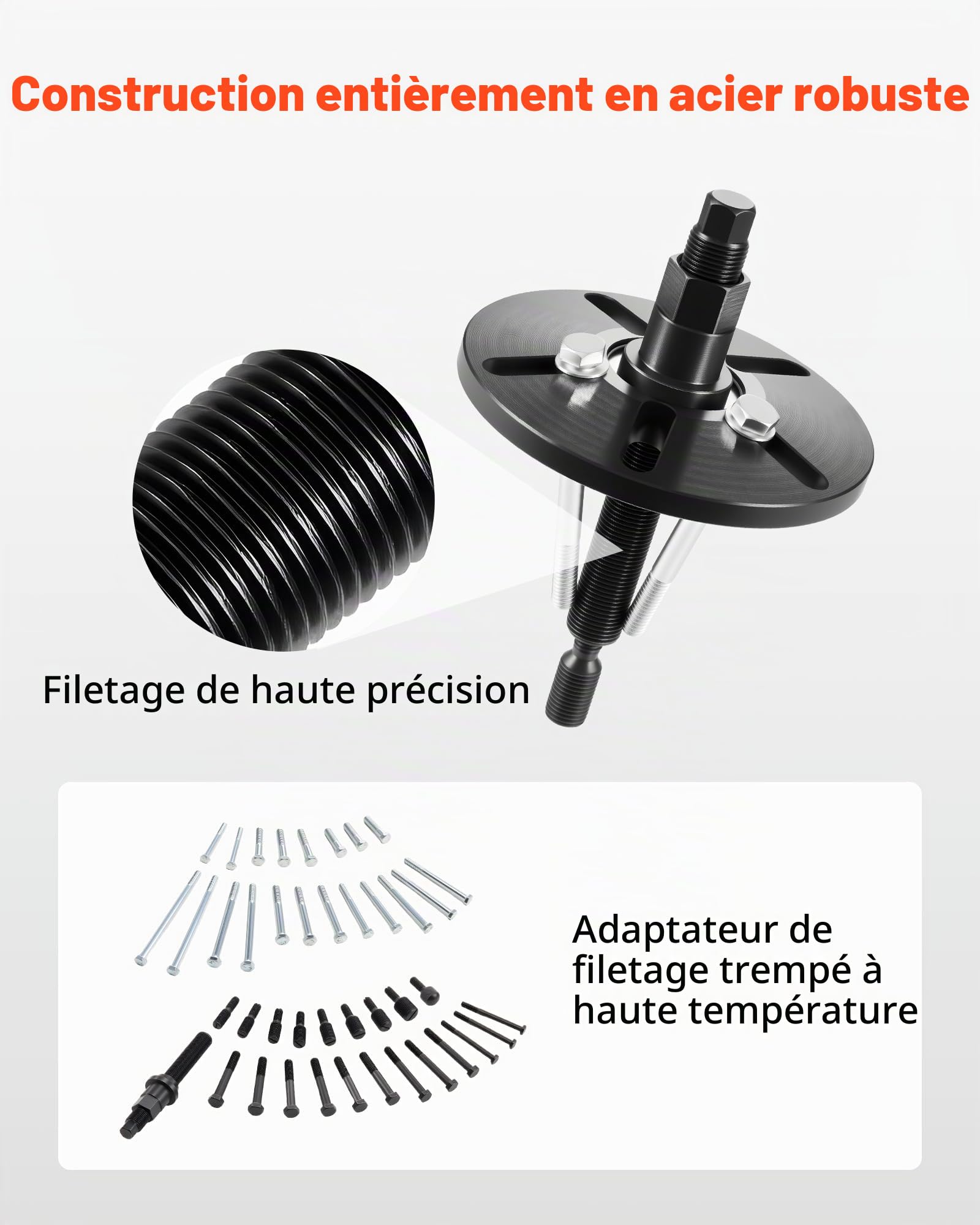 VEVOR Kit d'Outils de Démontage et Montage d'Équilibreur Harmonique, Extracteur d’Amortisseur d’Harmonique en Acier, Outil d’Extraction de Volants, de Poulies de Vilebrequin et de Volants, Atelier