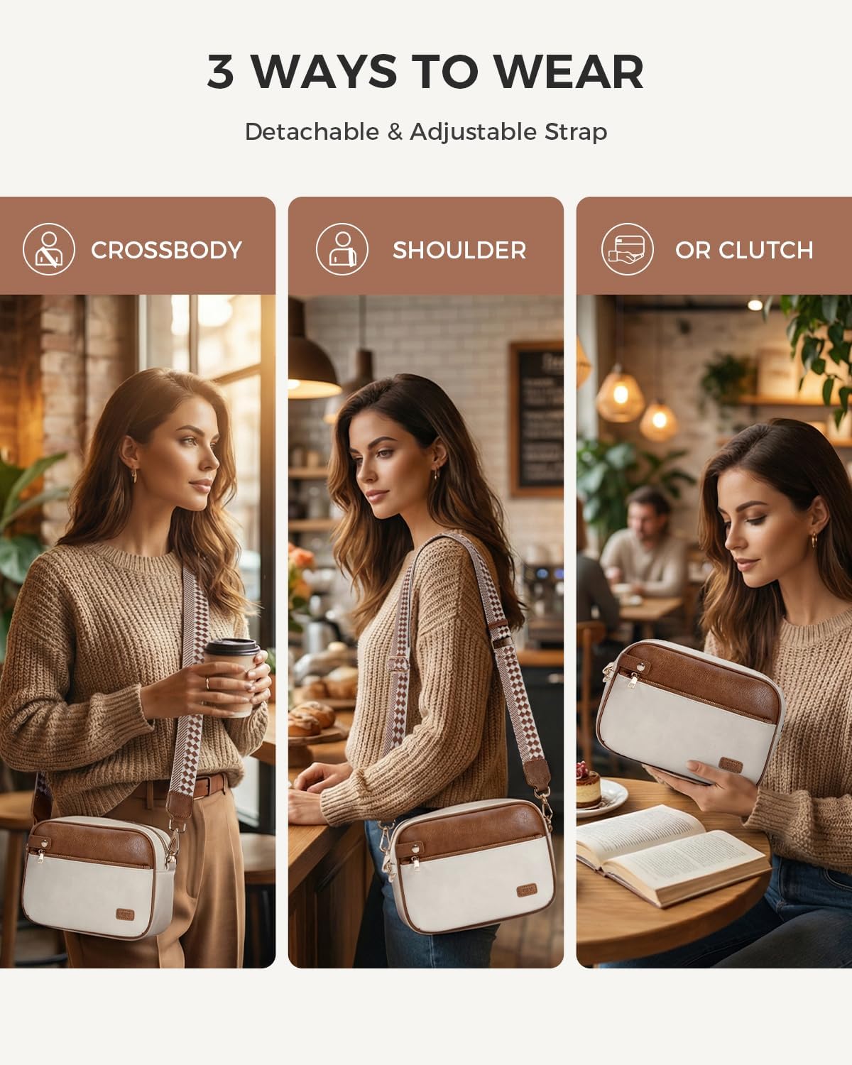 OFY Crossbody Bag for Women, Small Vegan Leather Purse with Detachable Wide Strap, Anti-Theft Metal Zipper Shoulder Bag