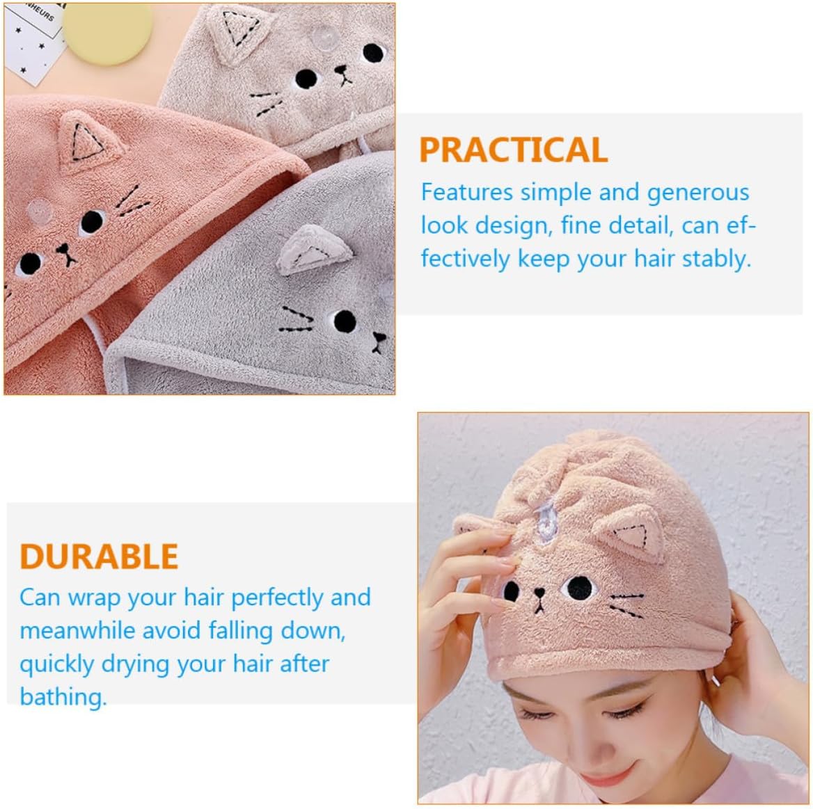 Baluue Cute Cat Coral Fleece Hair Drying Wrap Hat for Long Hair