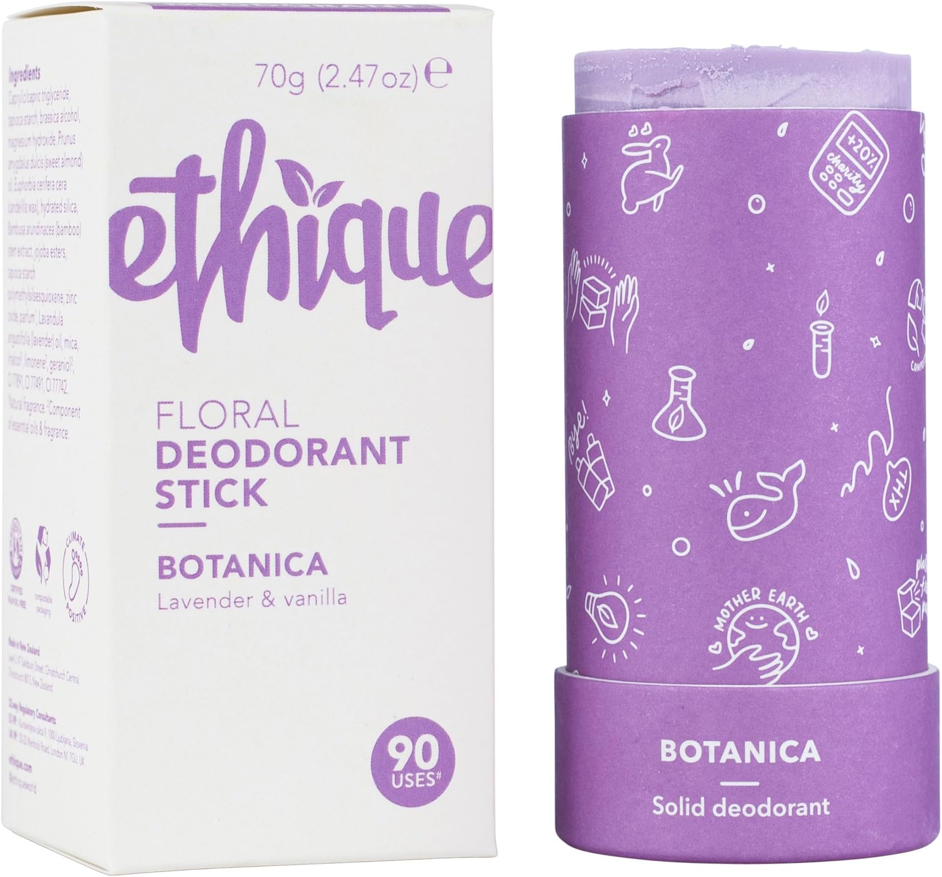 Ethique Botanica Floral Deodorant Stick for Men & Women - Aluminum-Free, Plastic-Free, Vegan, Cruelty-Free, Eco-Friendly, 2.47 oz (Pack of 1)…