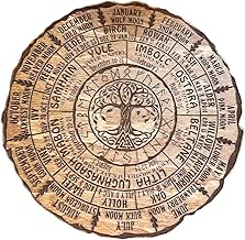 IFSLQNX Wheel of The Year Wood Sign Tree of Life Wood Sign Wheel of The Year Plaque, Pagan Wheel of The Year for Retro Wall Decor (Brown)