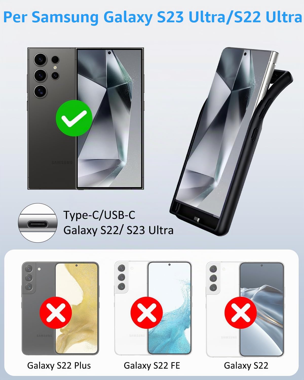 Cover Batteria per Samsung Galaxy S22 Ultra/Galaxy S23 Ultra 15000mAh,Cover Ricaricabile Custodia Batteria Wireless Ricarica Magnetismo Portatile Power Bank per Galaxy S22 Ultra