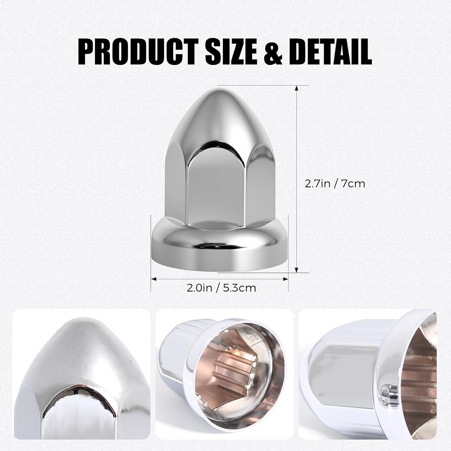 60 Pack 33mm Lug Nut Covers Push on for Semi Trucks Trailers ABS Plastic Chrome with Puller 2-1/2 Inch Height
