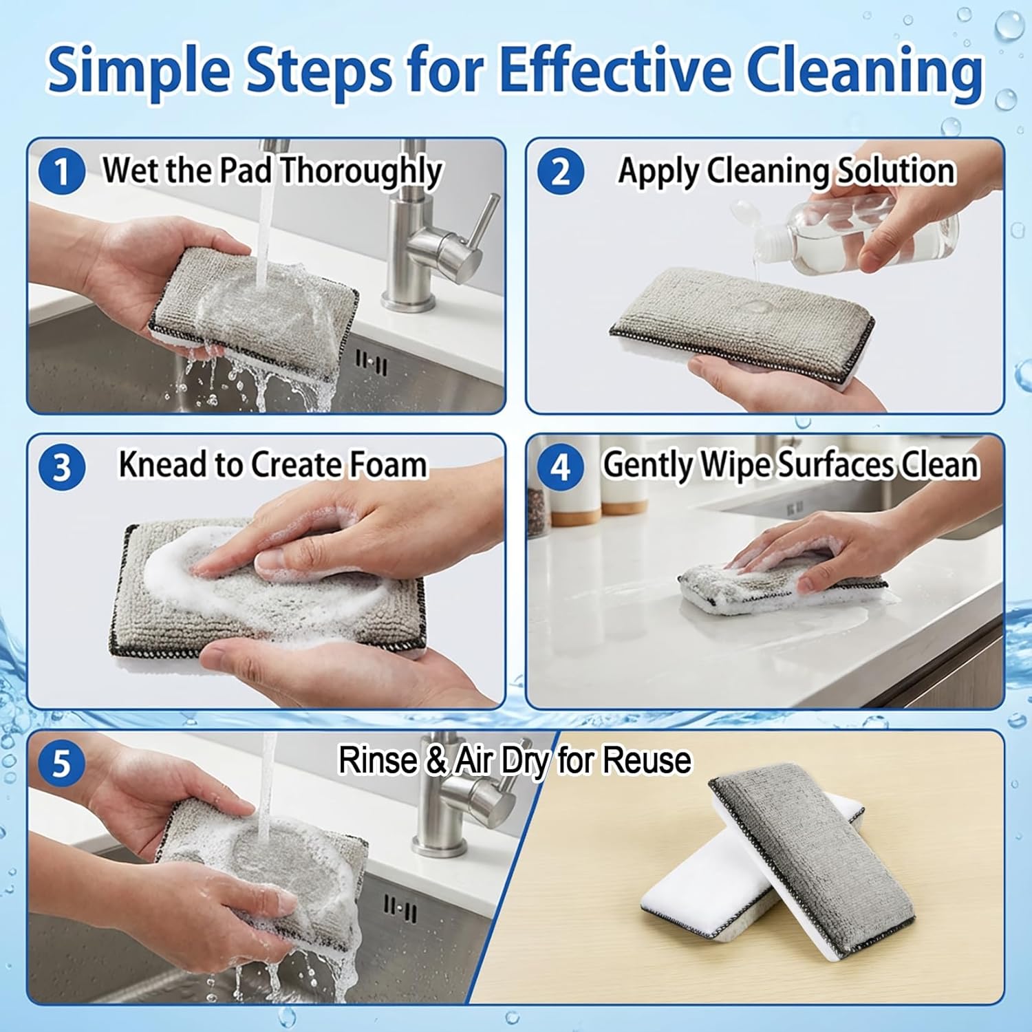 MAQIHAN Microfiber Pad - 4PCS Microfiber Pads Detailing Sponge Two Sides of Microfiber Cloth and Nylon Bristle Brush Car Interior Detailing Kit for Leather Sofa Shoes and Bags Car Wash Kit - Image 6