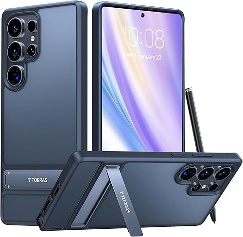 TORRAS Funda para Samsung Galaxy S25 Ultra, [protección contra caídas de grado militar de 12 pies] [Soporte delgado integrado] Funda mate a prueba