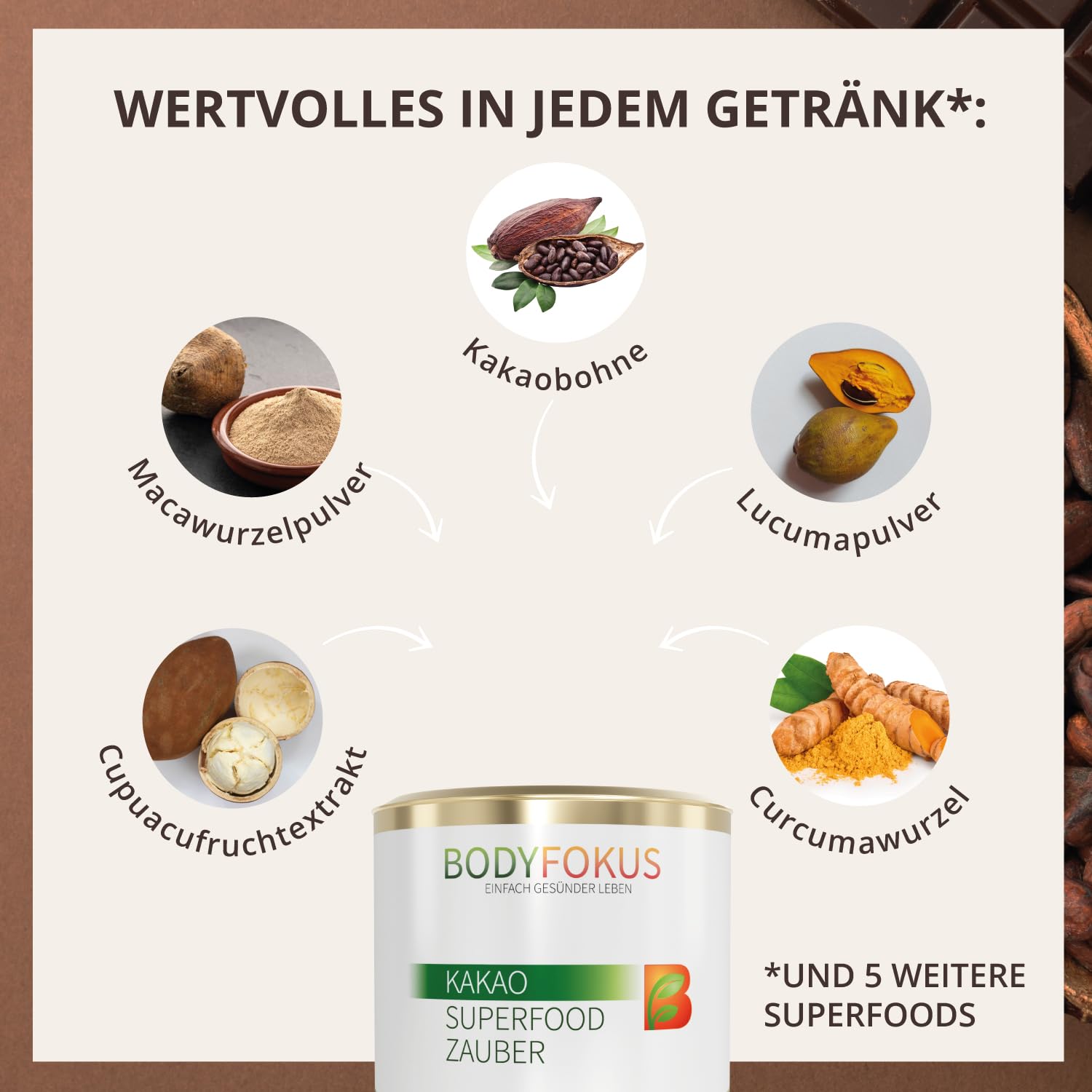 BodyFokus Kakao Superfood Zauber 54% Kakao Kakaobohnenextrakt Pulver 250 g