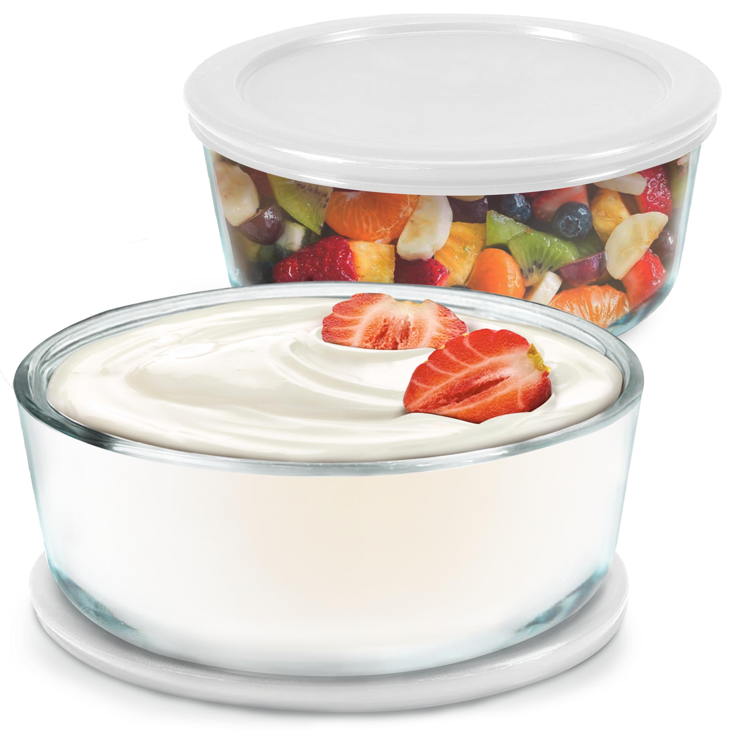 Ultimate Yogurt Containers 2 Pack - Make More Yogurt with 1-Quart Glass Containers (4 Cup) - Perfect for Food Storage & Meal Prep - 100% BPA free & Oven Safe Round Bowl Set with Lids