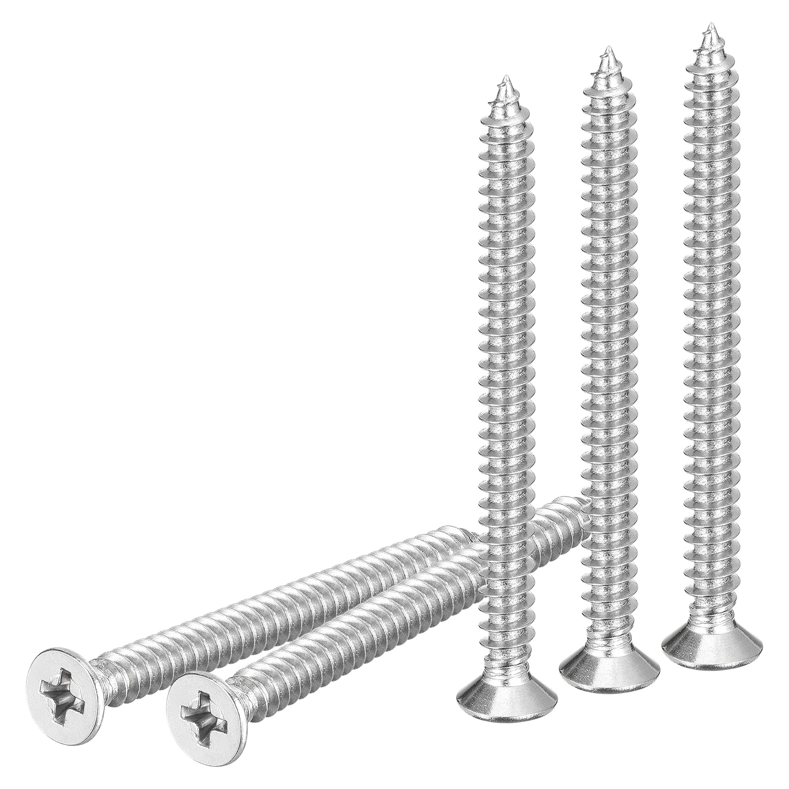 DTGN 20Pcs M6x70mm Flat Head Wood Screws, 304 Stainless Steel Phillips Self Tapping Screws - Good for Woodworking Furniture - Silver