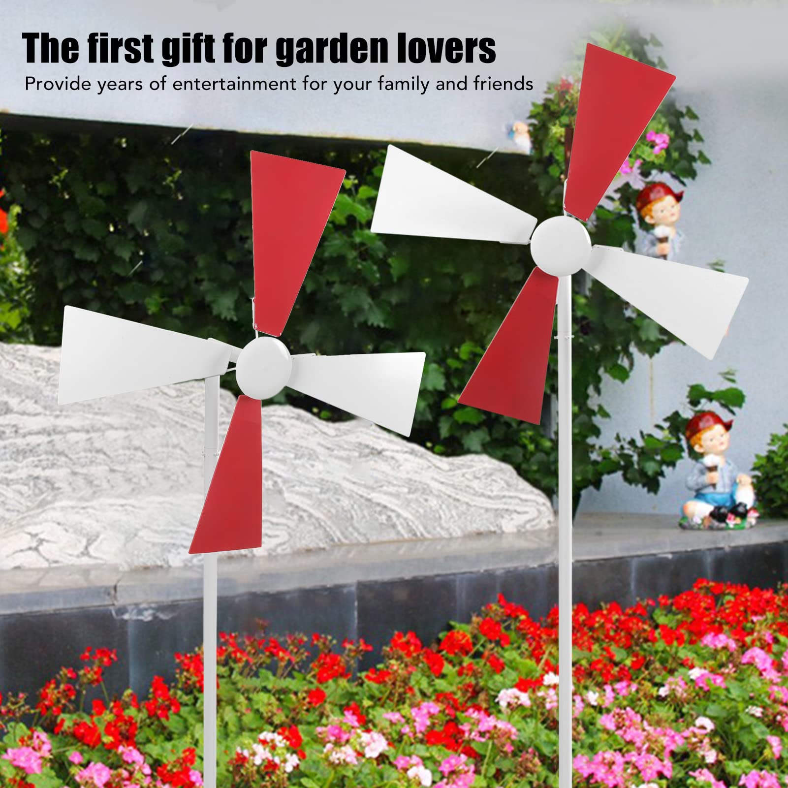 Girandola a in ferro resistente alle intemperie impermeabile rotazione regolare a 360 gradi mulino a da giardino per la decorazione del cortile esterno materiale in ferro (Rosso Bianco)