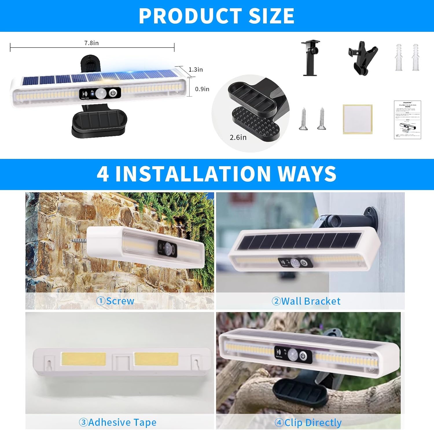 Clip On Solar Motion Lights Outdoor Waterproof, 4 Pack Motion Sensor Outdoor Lights with 36 LEDs, 3000K, Portable Solar Powered Security Light for Fence Garage Camping(White)