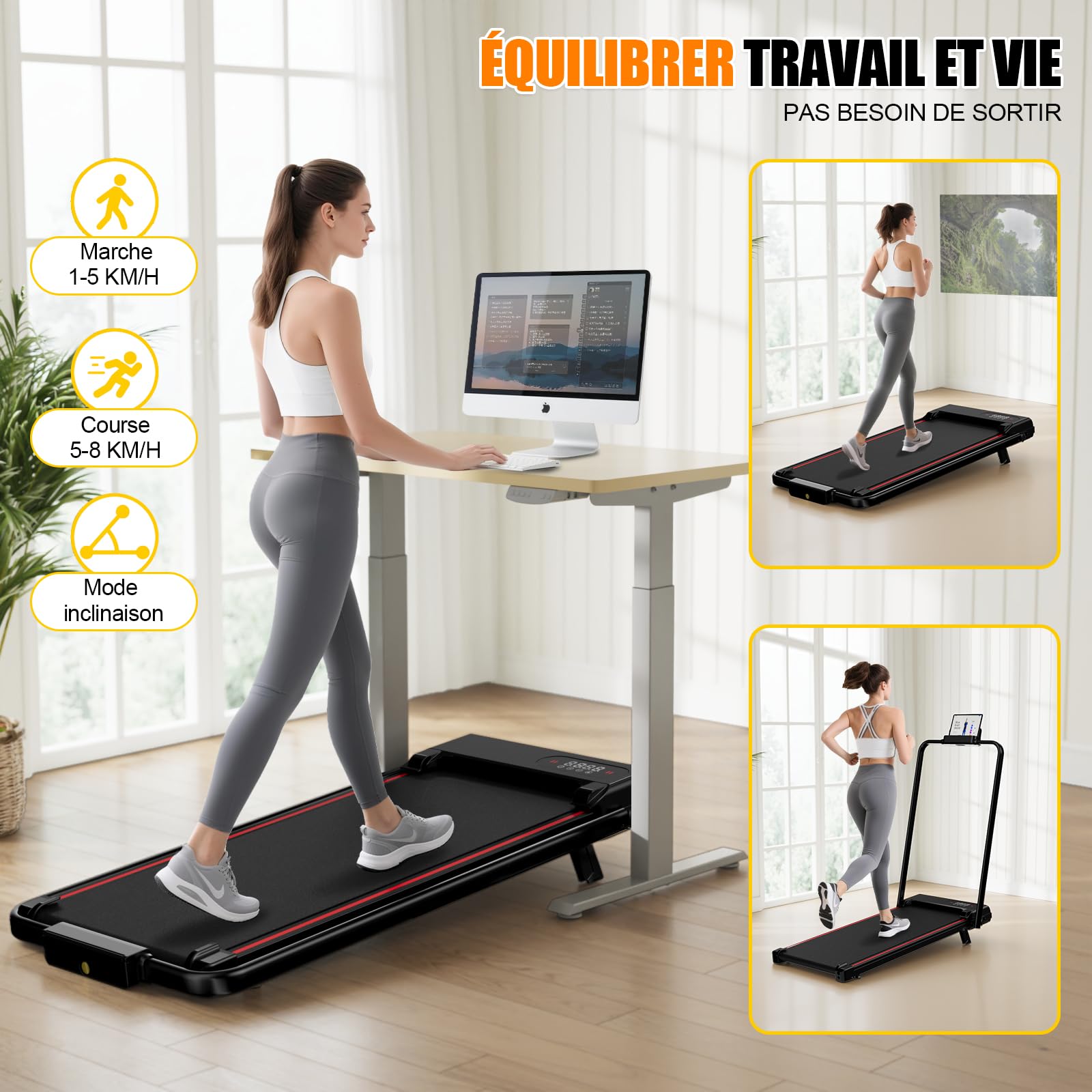 Tapis de Course 4 en 1 Pliable avec Pente 7% – Tapis de Marche Électrique 8 km/h, Moteur 2,5 CV, Système d’Amorti Avancé, Écran LCD, Cadre Renforcé, 130 kg Max – pour Maison & Bureau