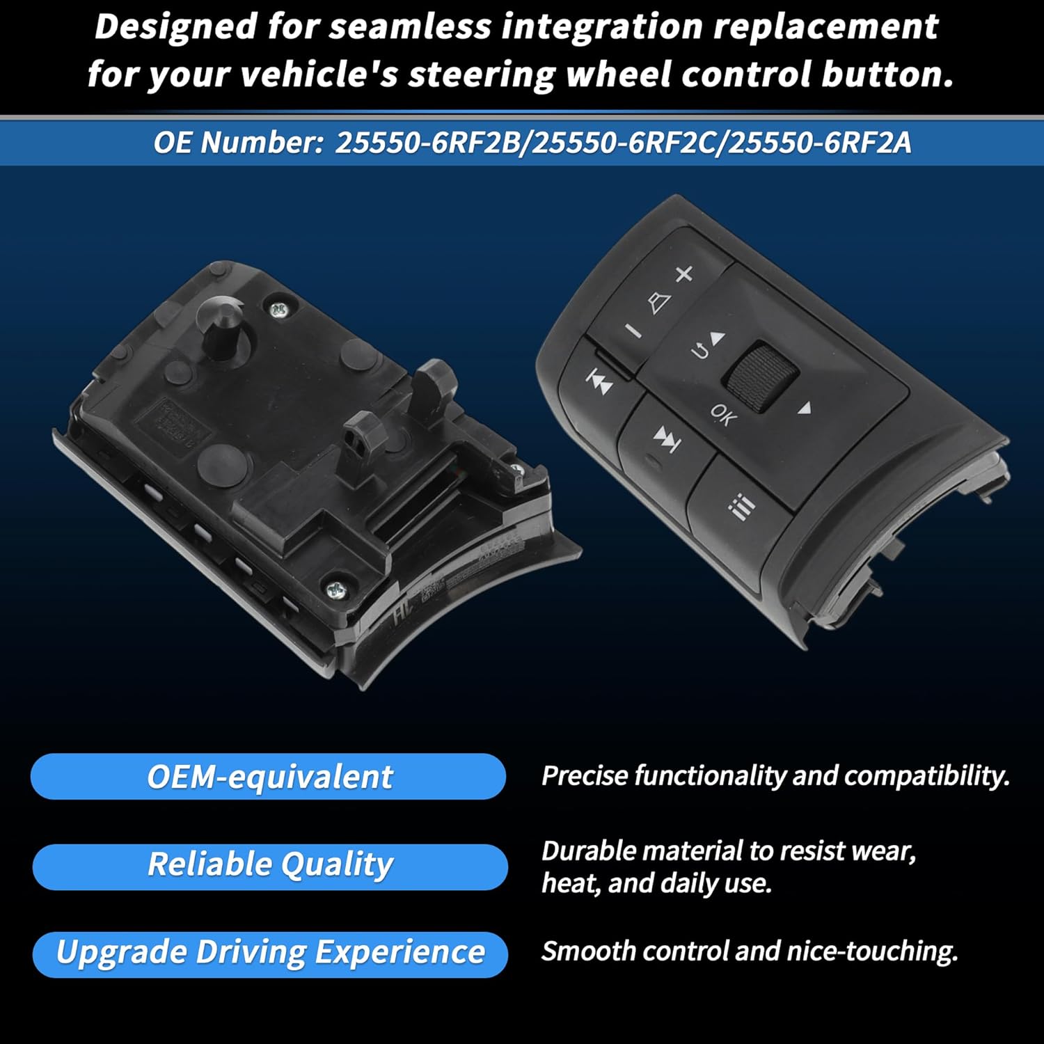 Steering Wheel Cruise Audio Volume Control Switch Button Left Right Side for Nissan Rogue Pathfinder 2021-2024 Replace No.25550-6RF2B/25550-6RF2C