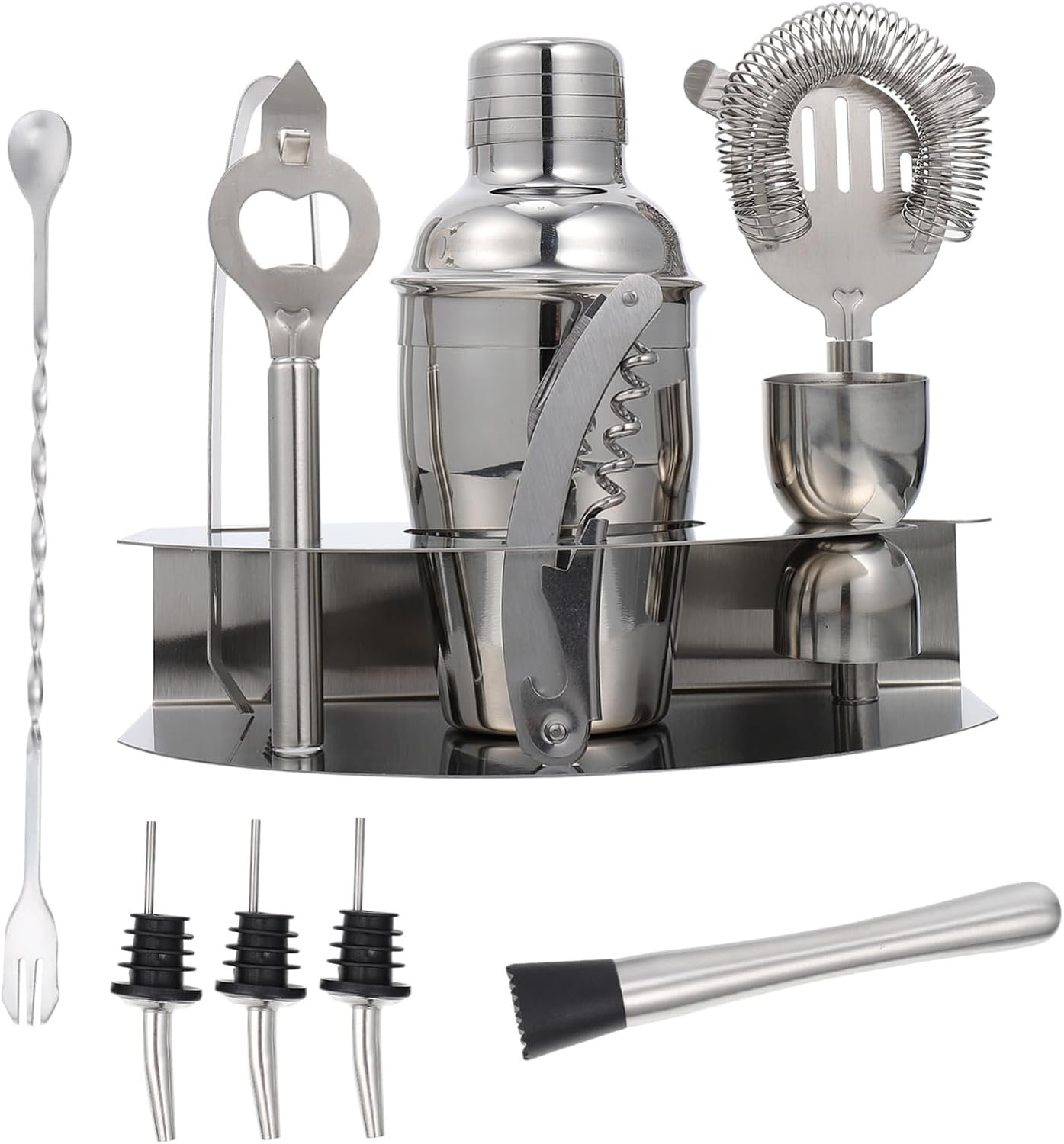 Stainless Steel Cocktail Shaker Set Essential Home Bar Tools for Mixing Cocktails Iced and More Bartenders and Home Entertainers