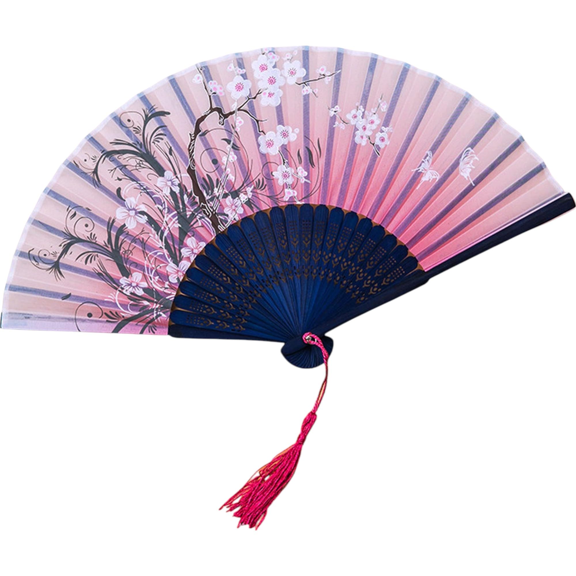 GFM® Bamboo and Silk Handheld Folding Chinese Hand Fan Wooden Wood Fans for Summer, Wedding, Party Favour etc (FLSLK-CH-9) — image 1