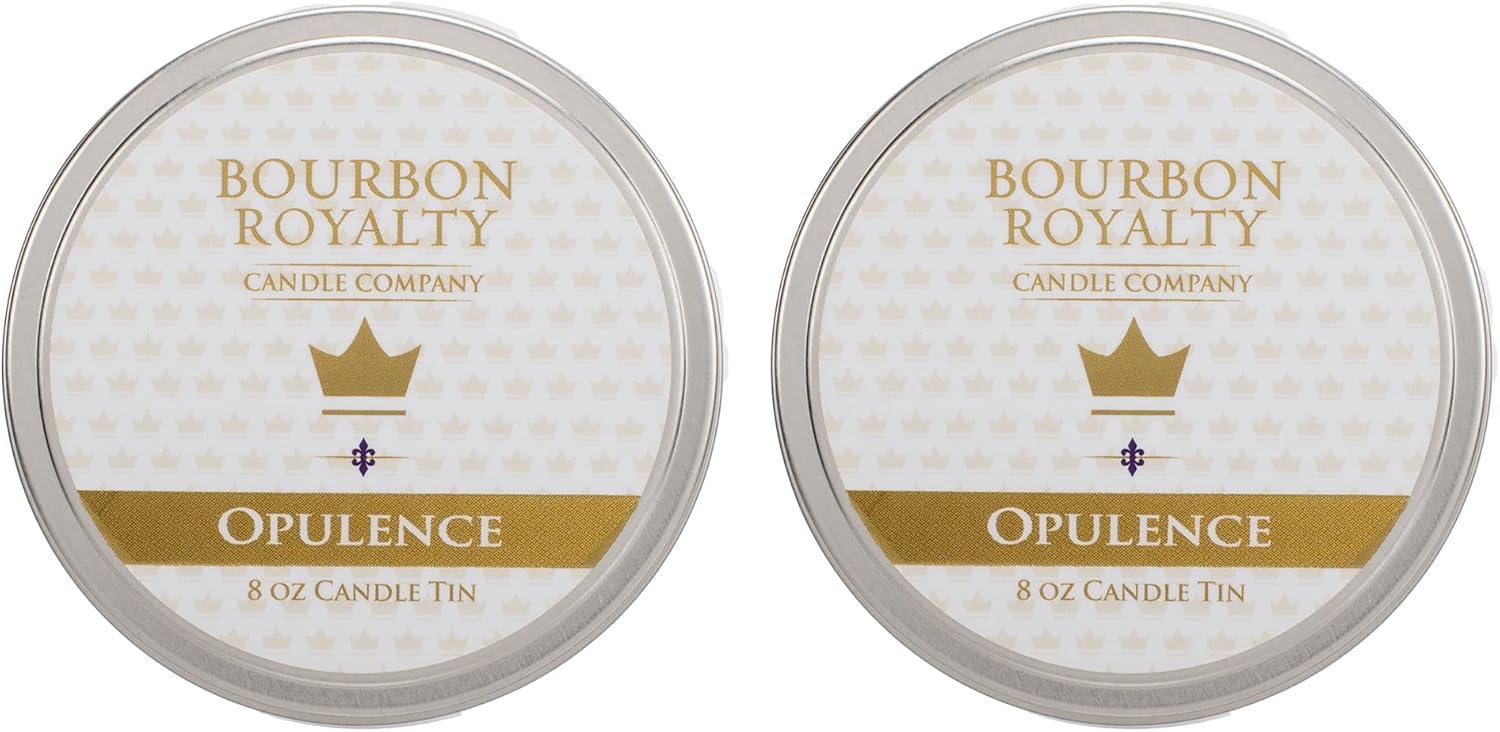 Round Silver Tone Medium 8 Ounce Silver Tin Scented Votive Jar Candle for Home, Office or Travel, Queen of Bourbon, 2 Pack