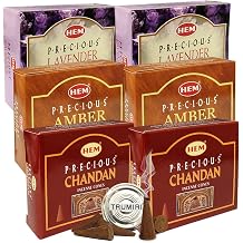 Lavender Amber Chandan Incense Cones & Holder Bundle Variety Pack from Hem Trumiri Insense Insence