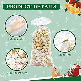 ONFAON Christmas Cellophane Treat Bags, 180pcs Candy Bags with 200pcs Twists for Snacks, Cookies Packing, Goodie Bags Party Supplies