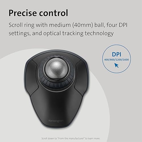 Miniatura 3 de Kensington Orbit Wireless Trackball inalámbrico con anillo de desplazamiento - Gris Espacial (K72675WW), Negro/Gris