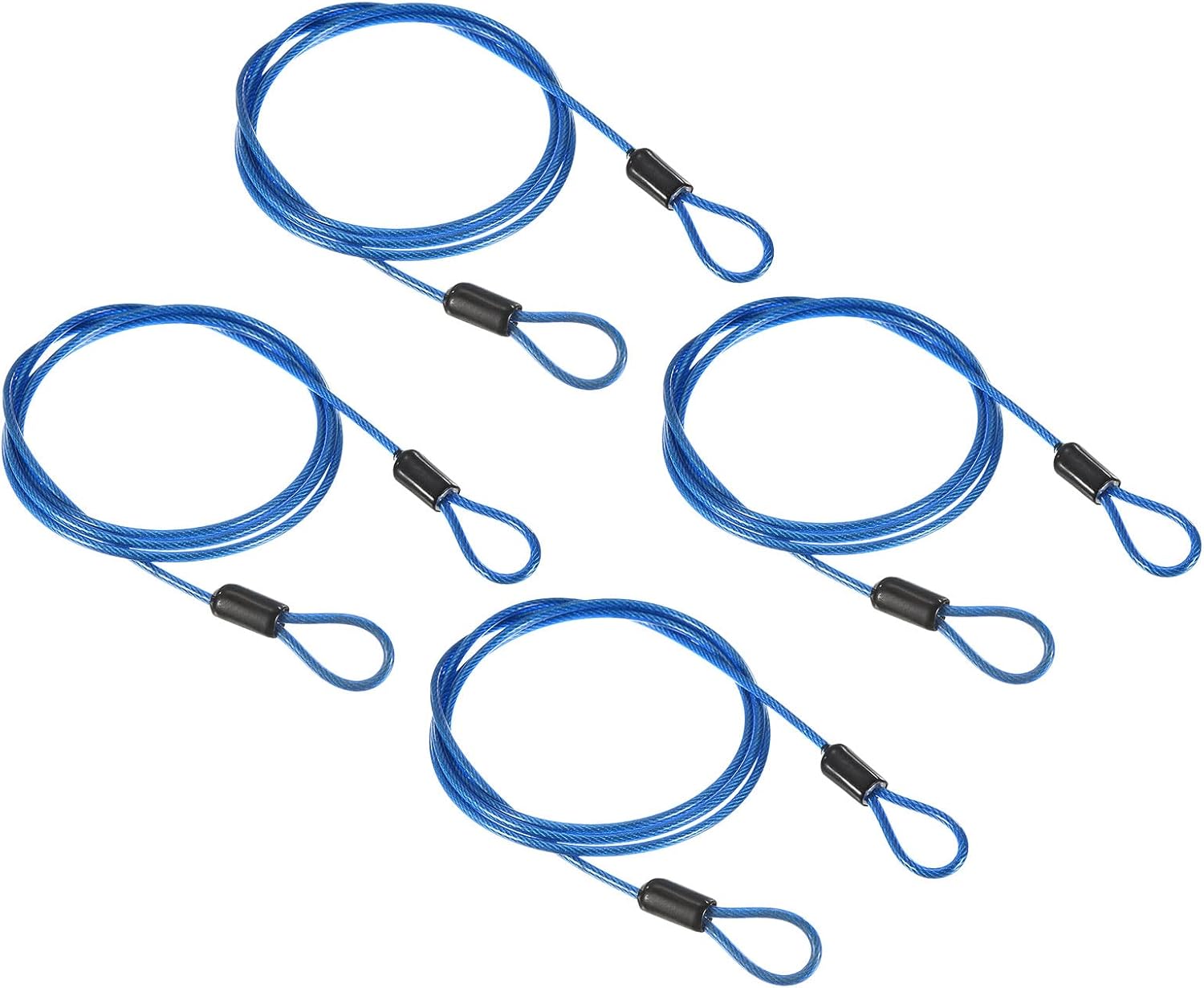 PATIKIL Security Steel Cable 2.5mm x 1m/3.28ft Coated Luggage Lock Wire Rope with Double Loop Blue 4 Pack