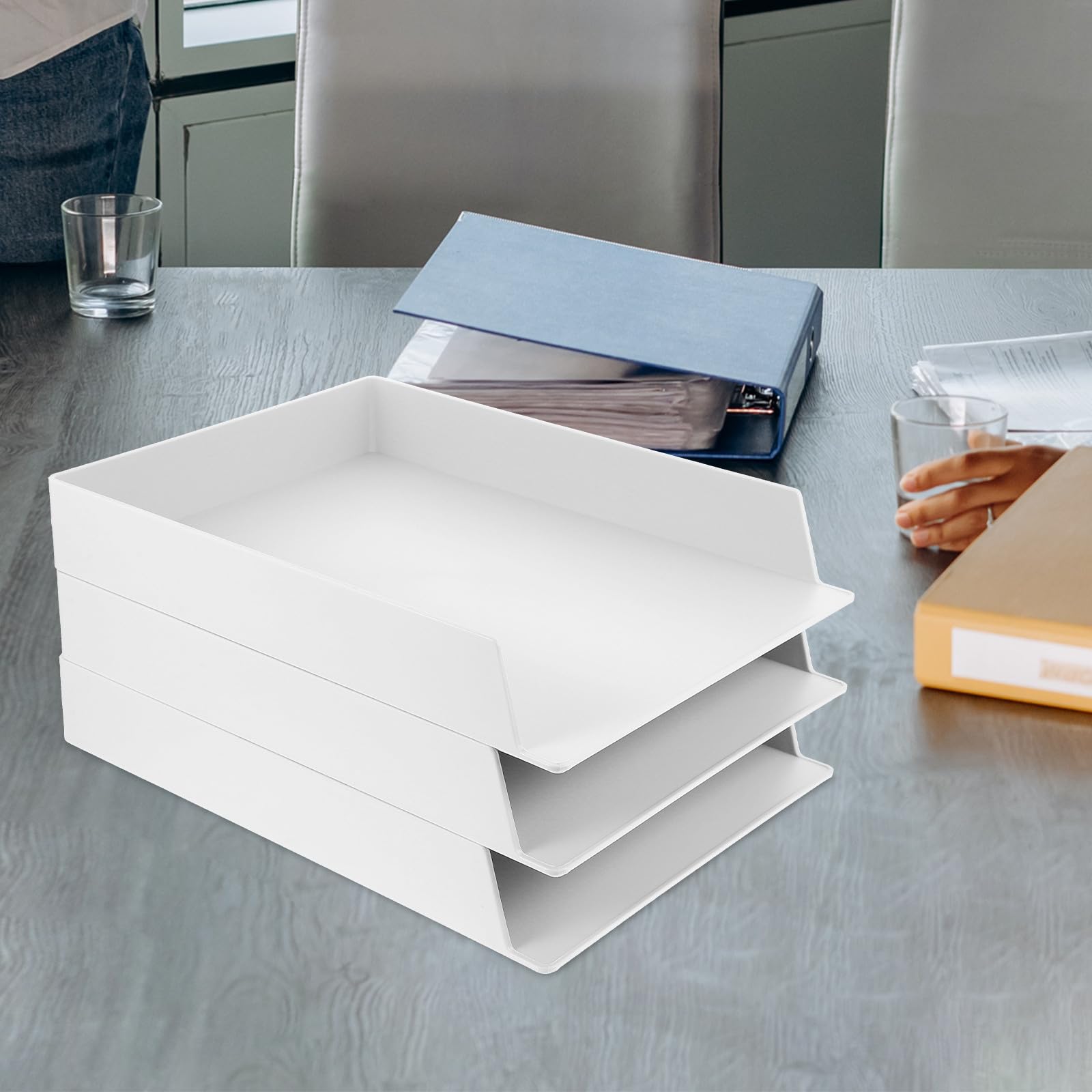 Organizer per Documenti da Scrivania Set 3 Pezzi in Abs Bianco, Scatole Portadocumenti Leggere e Multifunzione ad Alta Capacità per Ufficio e Dormitorio