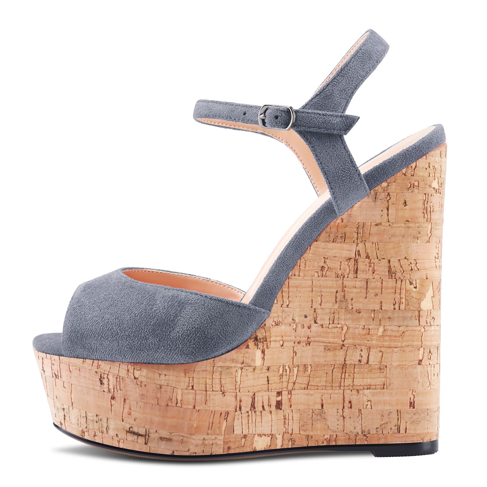 Aachcol Donna Zeppa Piattaforma Sandali Aperte sulla Punta Cinturino alla Caviglia Slingback Laccio Alto High Tacco Heel Dress Scarpe Pumps Scamosciato 15 CM