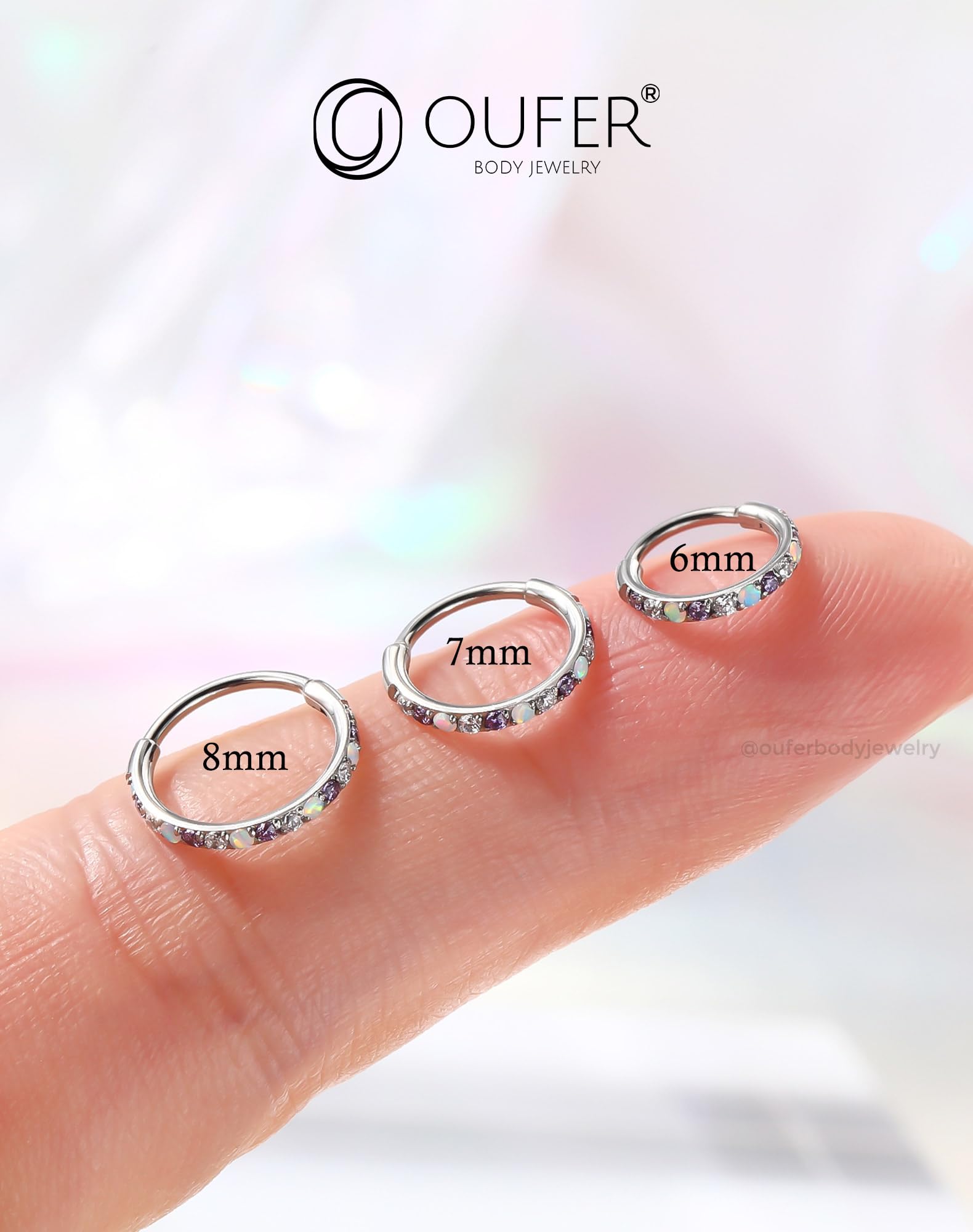 OUFER 20G Clicker Piercing para la nariz, acero quirúrgico 316L, transparente, violeta/negro, CZ y ópalo, cartílago, piercing para mujer, 6/7/8 mm