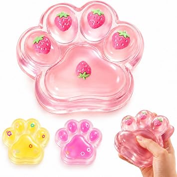 3 PCS Cat Paw Squishy, Taba Squishy Paw, Desktop Accessory for Office and Study, Set of One Large Cat Paw Squishy with Two Random Coloured Small Cat Paw Squishies