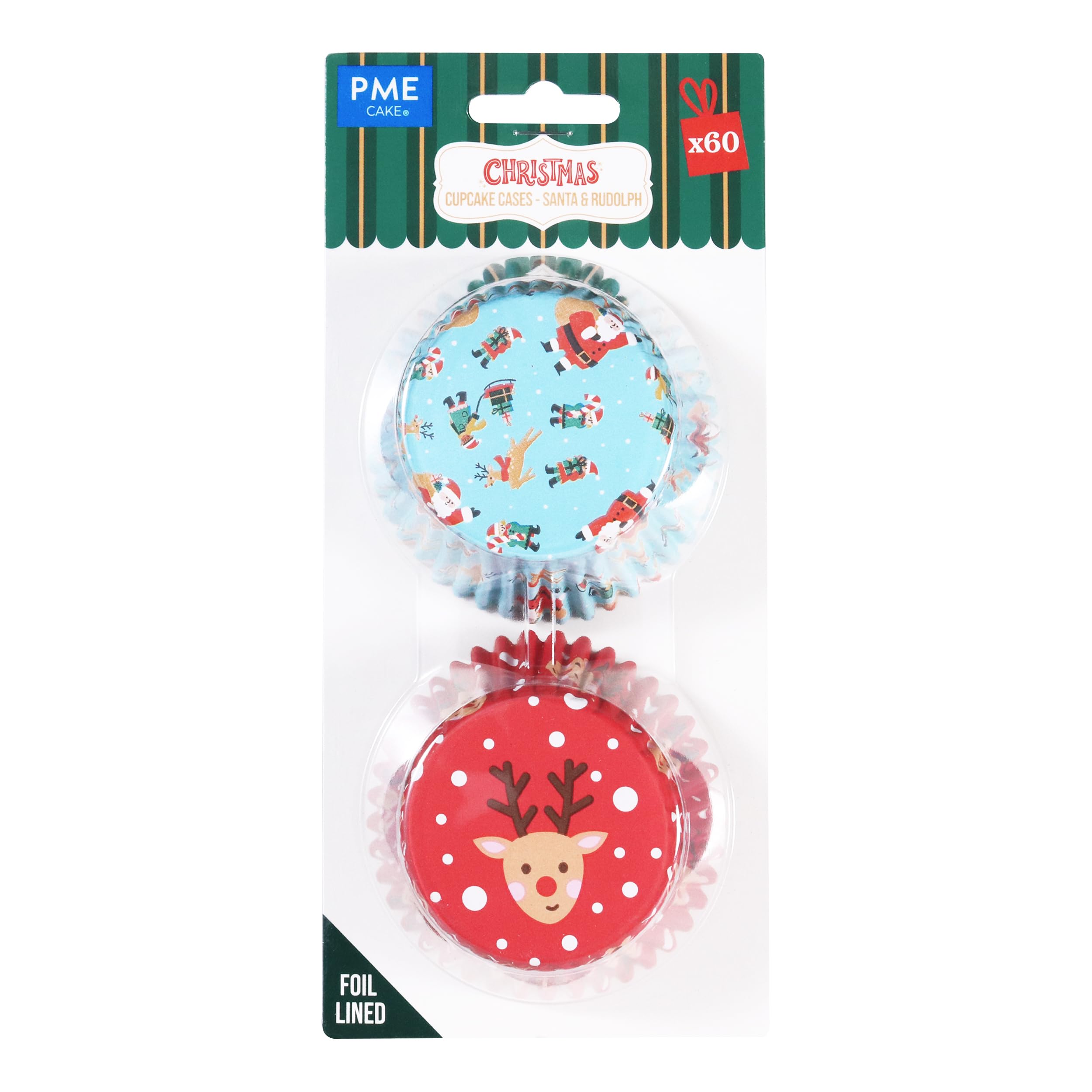 PME Christmas Foil-Lined Cupcake Cases - Santa & Rudolph (Pack of 60)