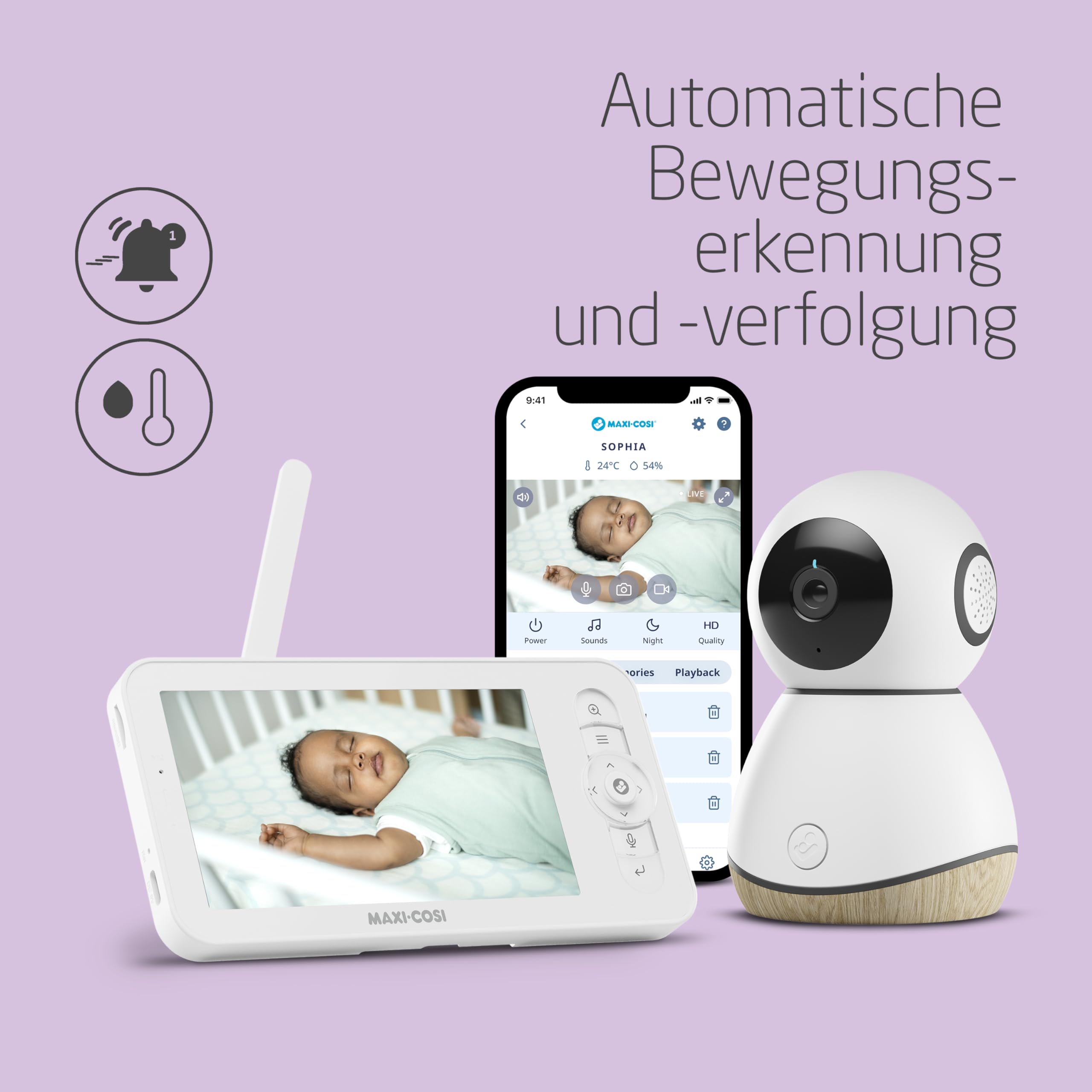 Maxi-Cosi See Pro Babyphone, mit Kamera Handy, Babyphone Kamera, Schreiübersetzer, automatische Bewegungserkennung, Ultra-HD (2K) Video, 5" Bildschirm, Teil von Maxi-Cosi Connected Home