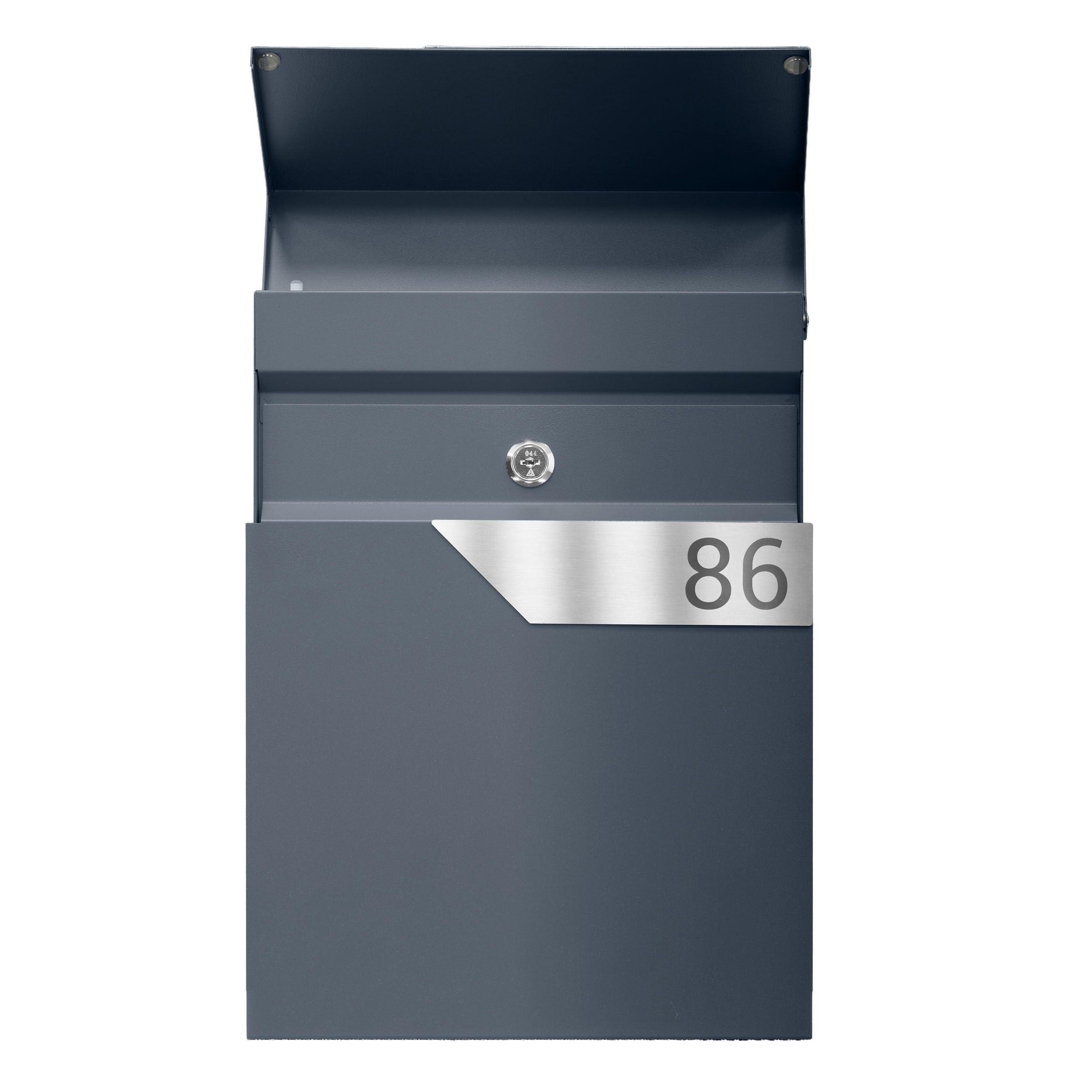 ARREGUI Figure E6705CB Briefkasten aus Stahl | Personalisiert mit Lasergravur | Moderner Wandbriefkasten für DIN A4 Post mit Edelstahl Namensschild für Name und Adresse | Anthrazit