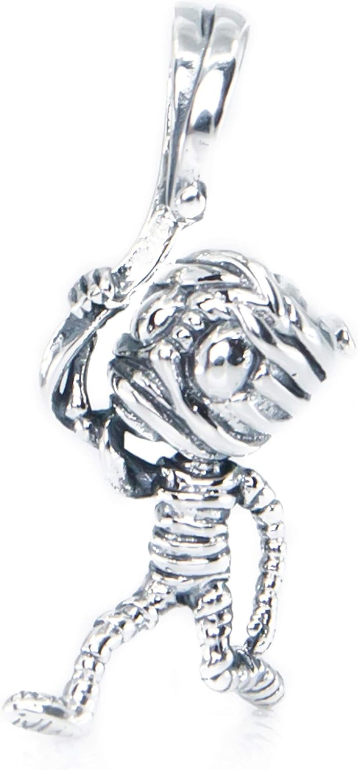 Cute Mummy Monster Dangle Halloween Sterling Silver Charm Pendant S925, Zombie Skeleton Skull Jewellery for necklace, pandora compatible