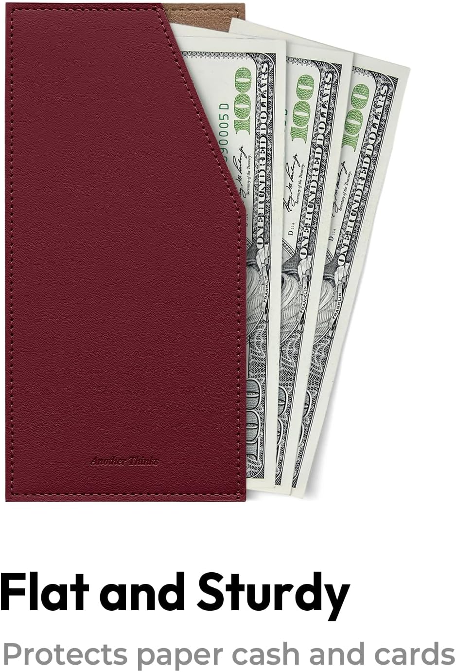 carrotez PU Leather Card and Cash Envelope for Travel and Budgeting, Reusable Money Holder, Stylish Leather Money Envelope - Burgundy - Image 4