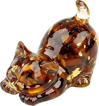 Tiger Eye Crystal Cat Figurine 1.6  Hand-Carved Gemstone Cute Cat Statue, Yellow Tiger Eye Crystal Cat Ornament for Mother's Day, Healing Crystals Gifts for Cat Lovers Good Luck Decor for Home, Desk