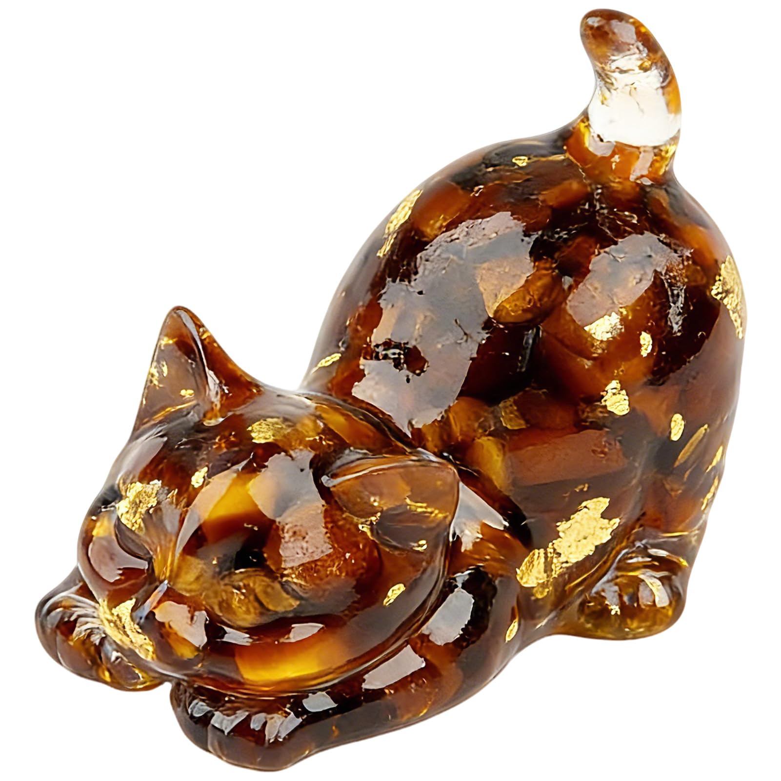 Tiger Eye Crystal Cat Figurine 1.6” Hand-Carved Gemstone Cute Cat Statue, Yellow Tiger Eye Crystal Cat Ornament for Mother's Day, Healing Crystals Gifts for Cat Lovers Good Luck Decor for Home, Desk