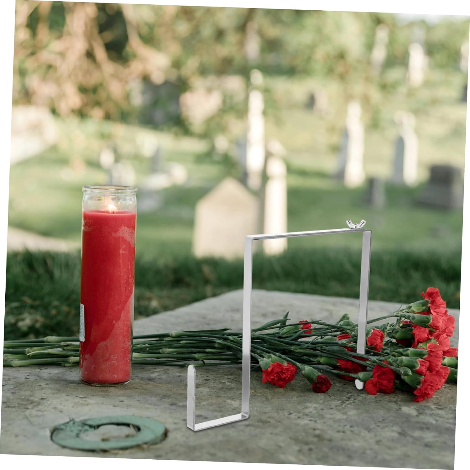 ULTECHNOVO 4pcs Cemetery Wreath Hanger Flower Holder for Tombstone Metal Hook Decorative Adjustable Heavy Duty Grave Decorations