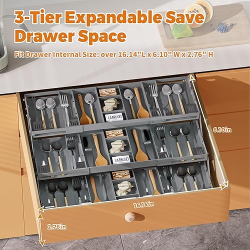 Miniatura 2 de Organizador de cajones de 3 niveles, organizador de cajones de basura expandibles, organizador inteligente de suministros de oficina, organizador