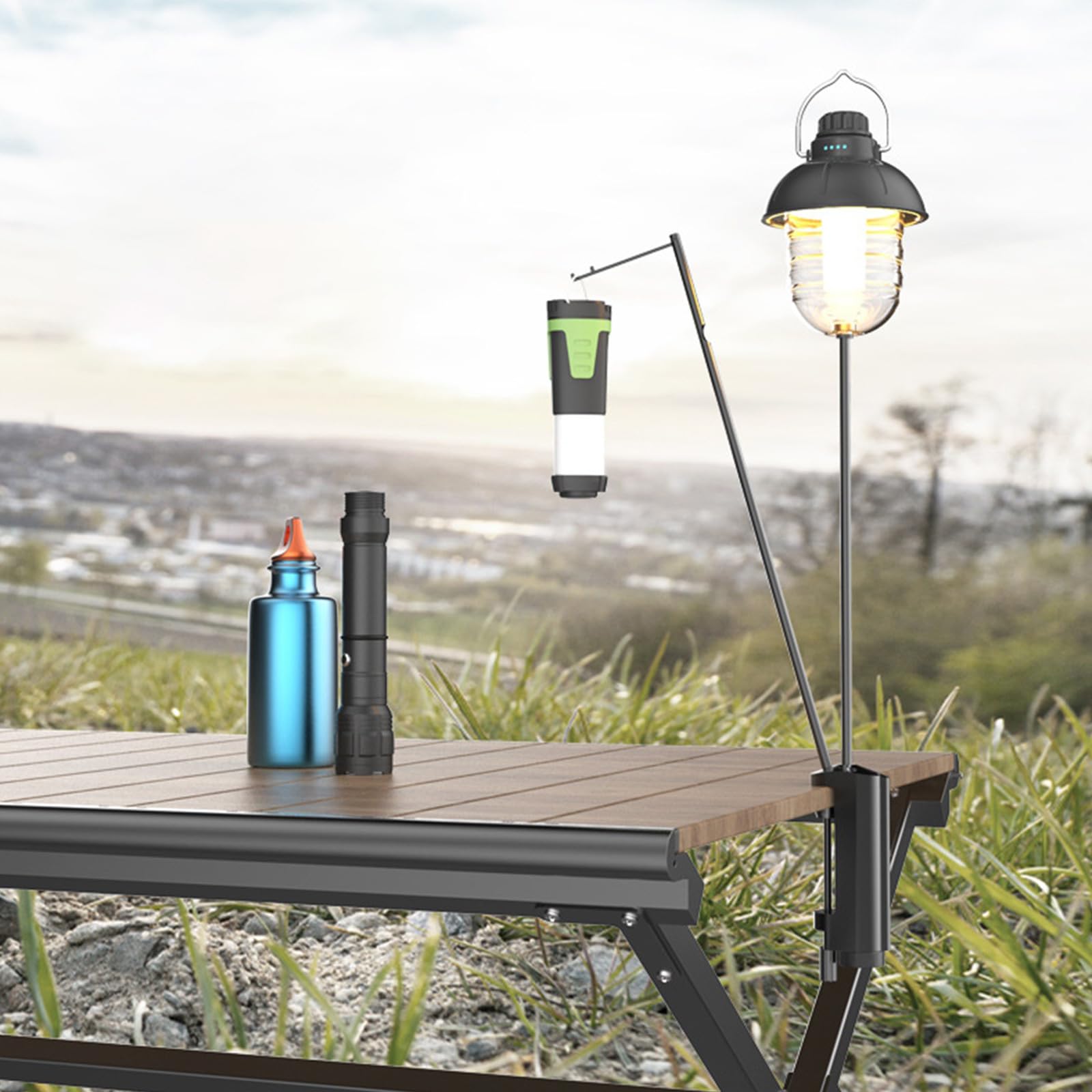 Equipo de camping, trípode portátil de aleación de aluminio, perchas de luz, soporte de lámpara desmontable para luces de camping al aire libre