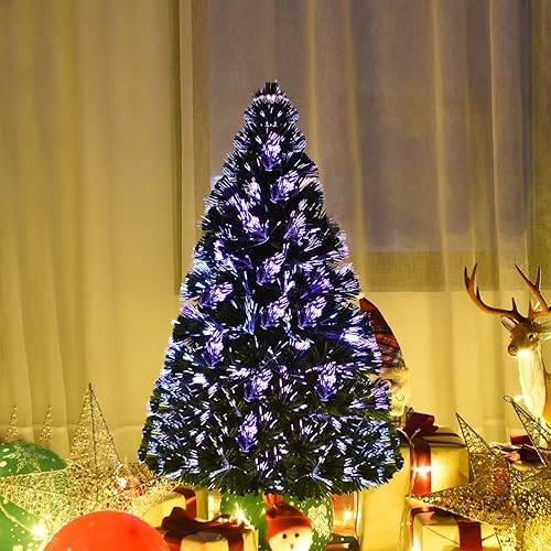 Miniatura 160 de Goplus Árbol de Navidad artificial de fibra óptica preiluminado, con luces LED multicolor y copos de nieve (6 pies)