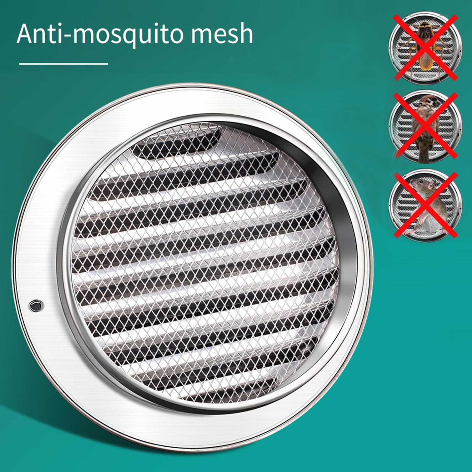 Rejilla de ventilación redonda para pared, acero inoxidable 304, cubierta de rejilla de ventilación, válvula de escape de pared externa (100 mm) y diseño elegante