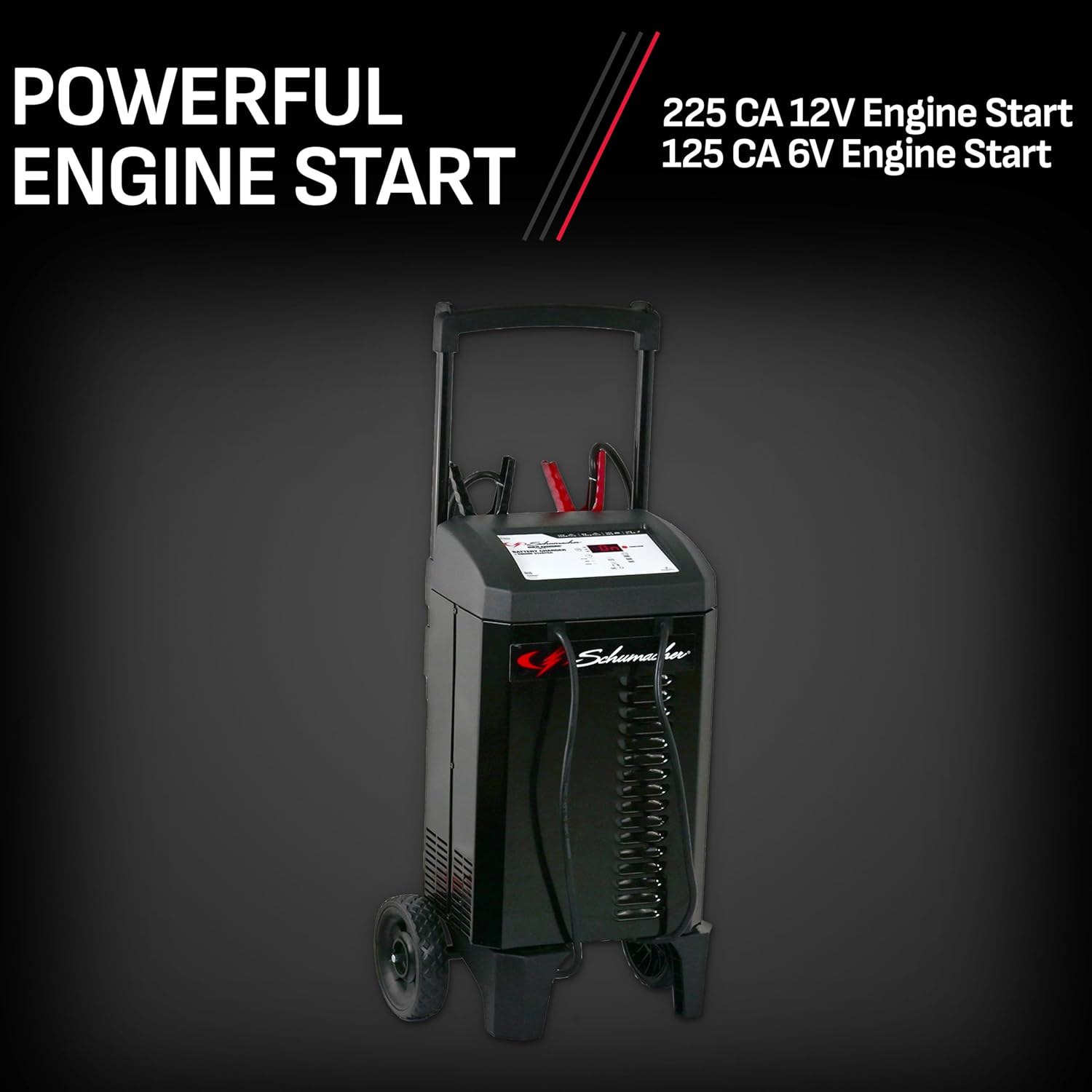 Schumacher Electric Wheeled Automatic 6A Car Battery Charger and 225A Engine Starter, 4-in-1 Solution for 6V/12V Batteries, Maintainer, 40A Boost, for Automotive and Marine Batteries, SC1632
