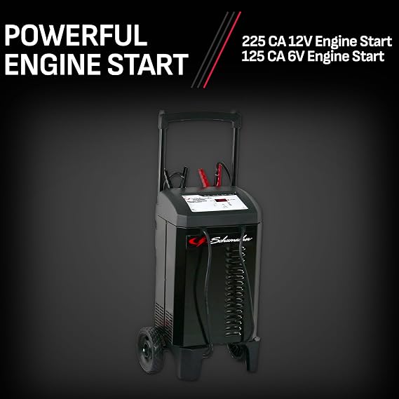 Schumacher Electric Wheeled Automatic 6A Car Battery Charger and 225A Engine Starter, 4-in-1 Solution for 6V/12V Batteries, Maintainer, 40A Boost, for Automotive and Marine Batteries, SC1632