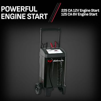 Schumacher Electric Wheeled Automatic 6A Car Battery Charger and 225A Engine Starter, 4-in-1 Solution for 6V/12V Batteries, Maintainer, 40A Boost, for Automotive and Marine Batteries, SC1632