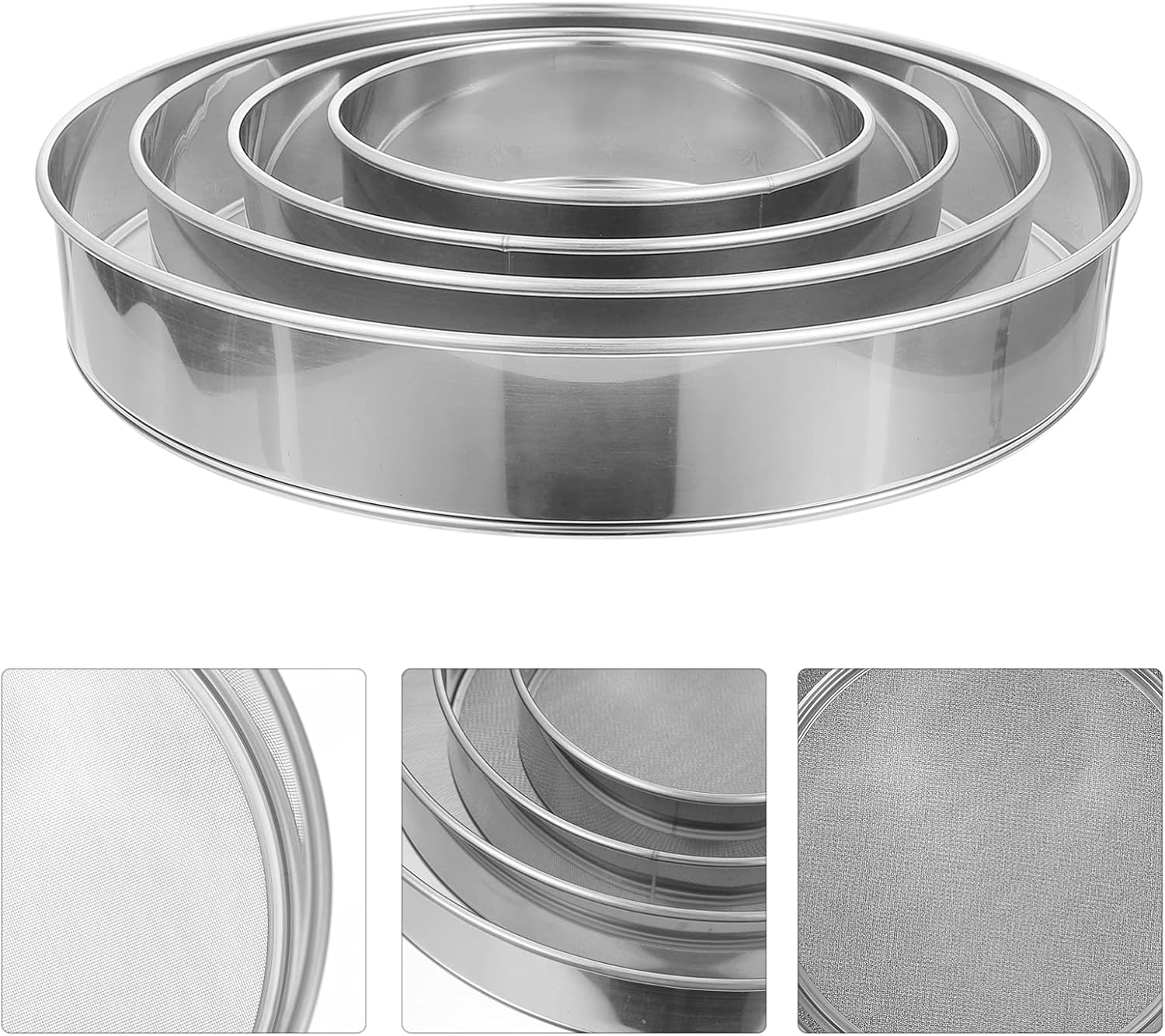 4pcs Fine Mesh Flour Sieve Baking Sifter for Powdered Sugar Matcha and Medicinal Materials Kitchen Tool for Delicate Baking