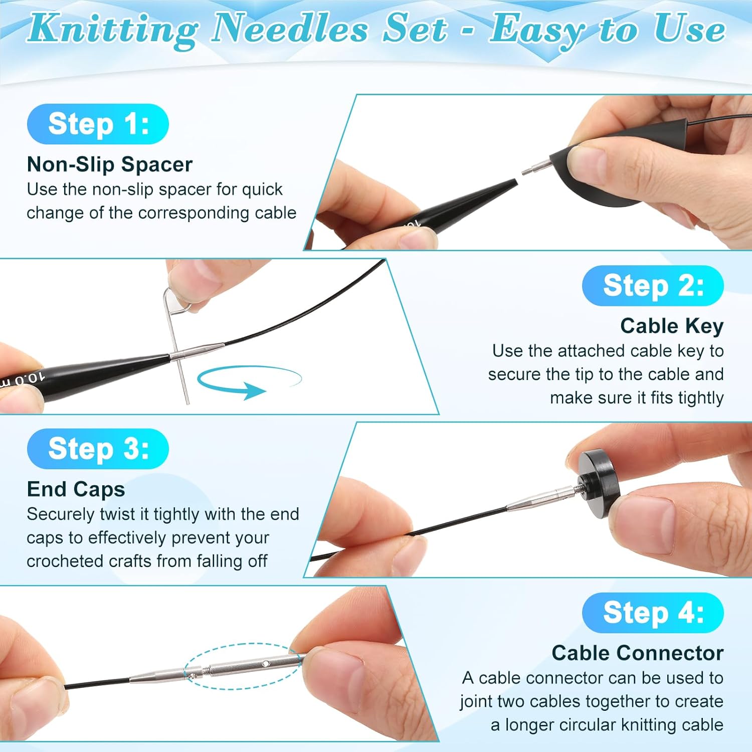 13 Pairs Interchangeable Knitting Needles Set with 4 Flexible Cables, Portable Circular Knitting Needles, 3-10 mm Smooth Aluminum Knitting Needle Kit for Beginner Projects Travel Home Knitting