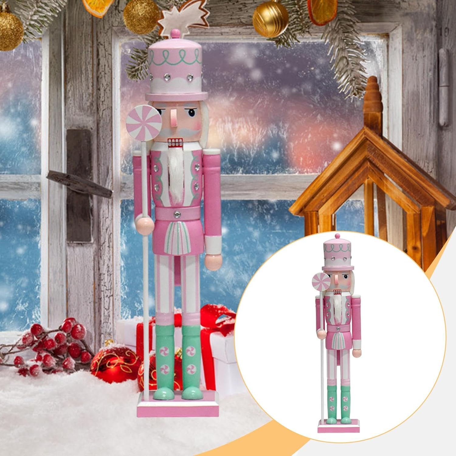 Wooden Nutcracker Ornament Figurine Collectible Tabletop Decoration for Christmas Shelves Living Room Party Decor- Style B