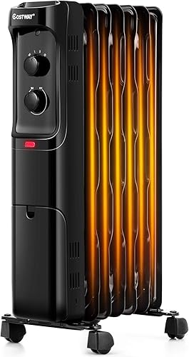 Miniatura 1 de COSTWAY Calentador de radiador lleno de aceite, calentador de aceite eléctrico de 1500 W con 3 modos de calefacción, termostato ajustable,