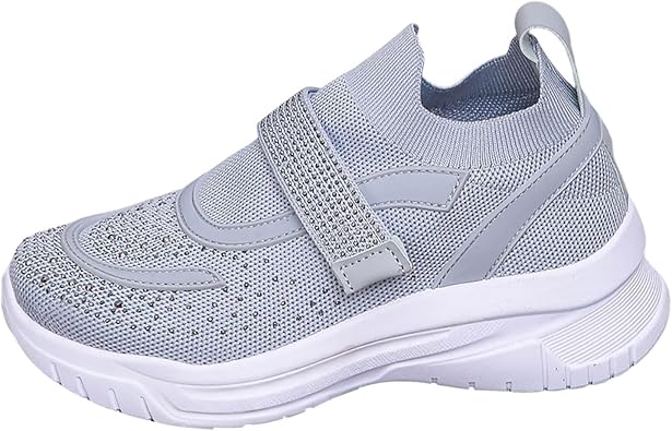 Stylish Womens Rhinestone Sneakers Breathable Mesh Fabric Casual Athletic Walking Footwear for Everyday Use with